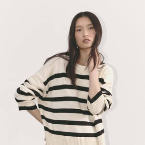 Everlane Women's Boxy Sweater in Everyday Cotton in Canvas/Black, Size Medium